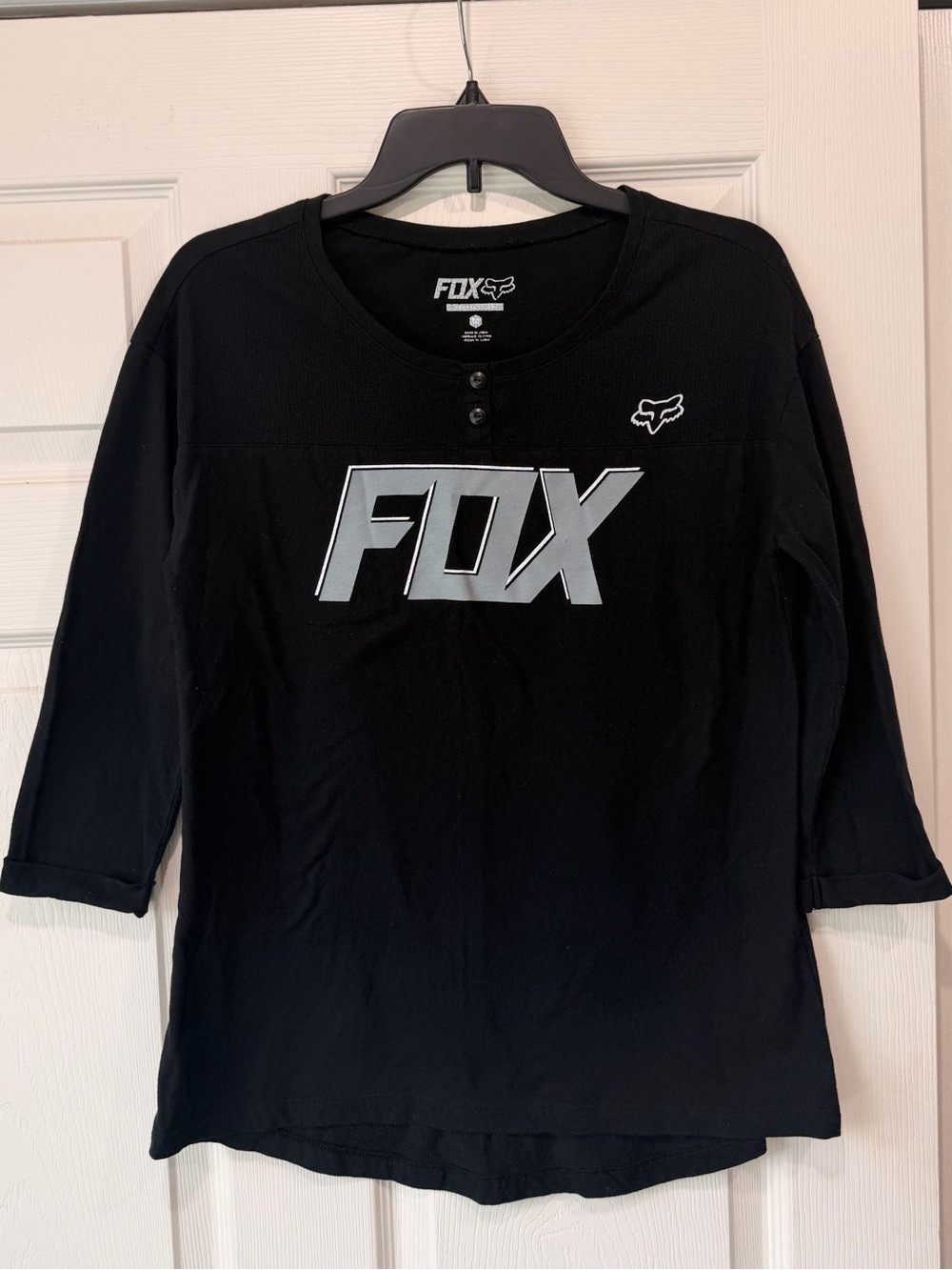 Fox Racing Black Henley with Silver FOX Logo